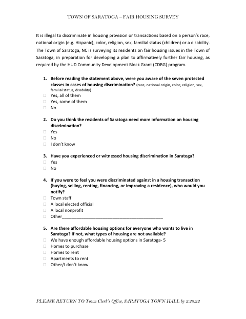 First page of the Fair Housing Survey