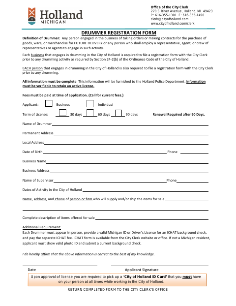 First page of the Drummer License Application
