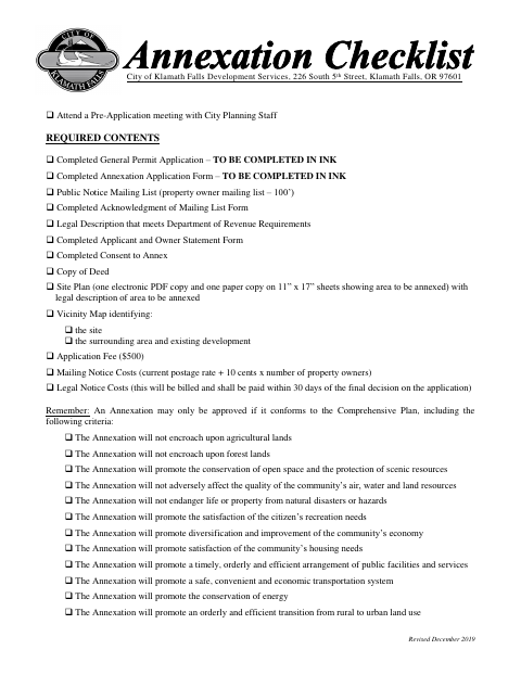 First page of the Annexation Application and Mailing List Acknowledgment