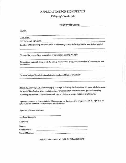 First page of the Sign Permit Application With Checklist
