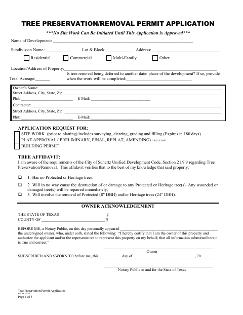 First page of the Tree Preservation/Removal Permit Application