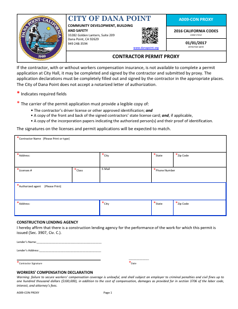 First page of the Contractor Permit Proxy