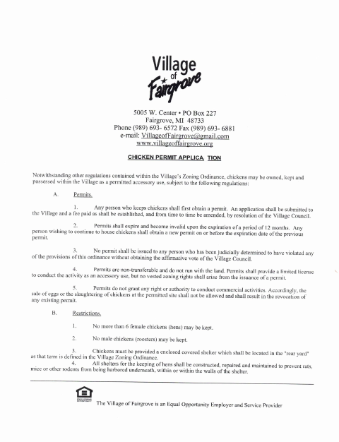 First page of the Chicken Permit Application