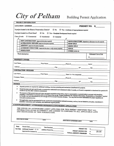 First page of the Building Permit Application