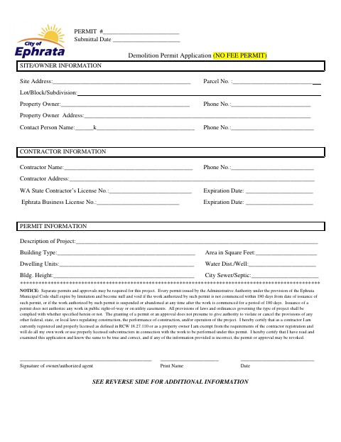 First page of the Demolition Permit Application
