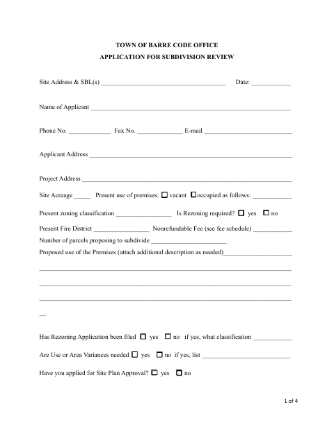 First page of the Application for Subdivision Review