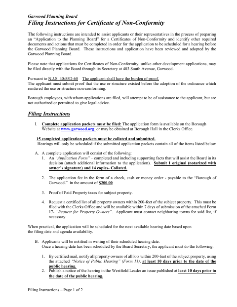 First page of the Certificate of Non-Conformity Application