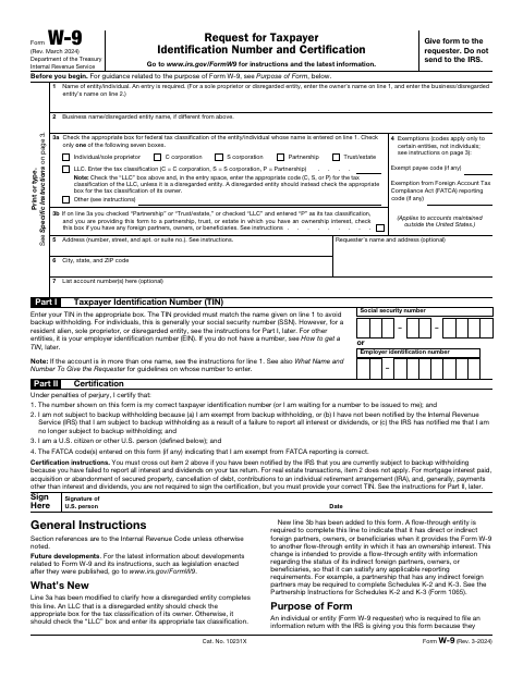 First page of the Request For Taxpayer Identification Number And Certification