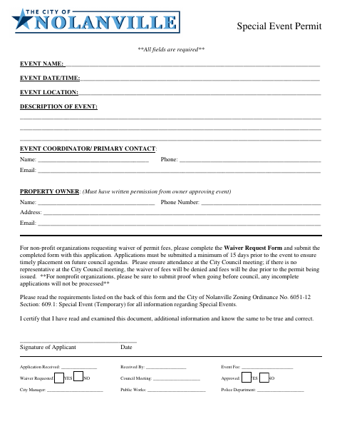 First page of the Special Event Permit