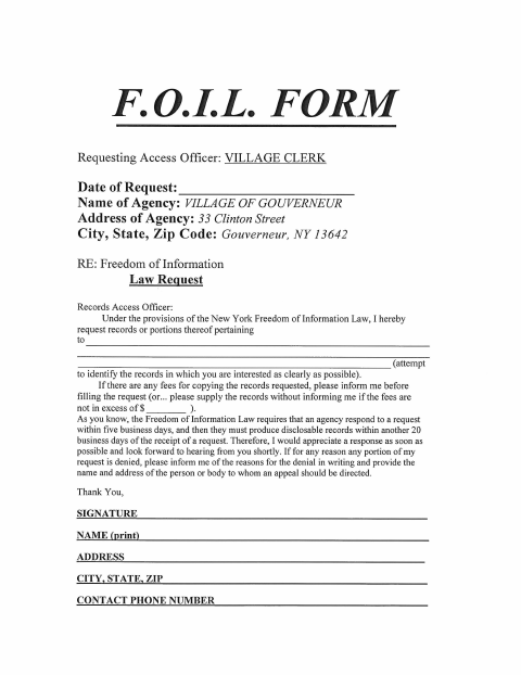 First page of the Freedom of Information Records Request Form