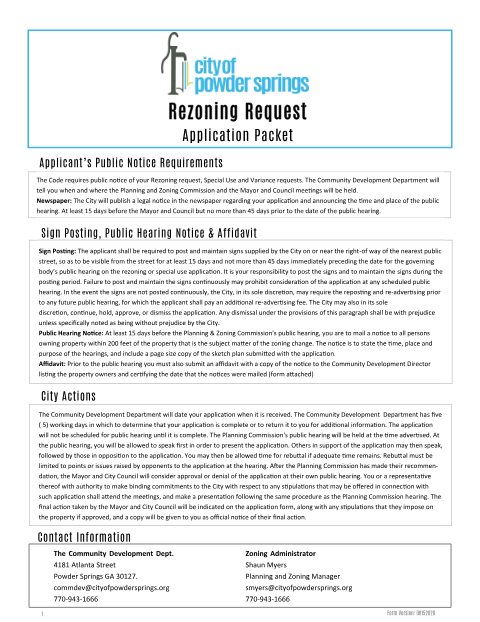 First page of the Rezoning Application