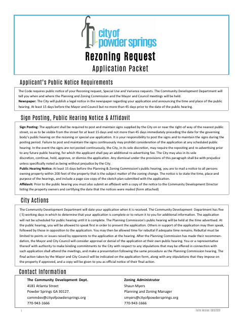 First page of the Rezoning Application