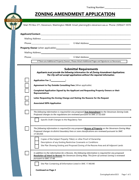 First page of the Zoning Amendment Application