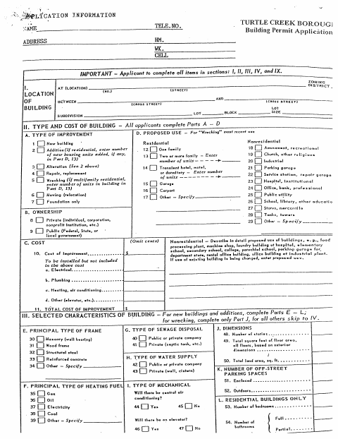 First page of the Building Permit Application