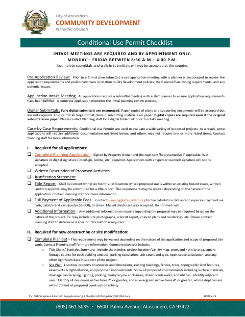 First page of the Conditional Use Permit Checklist