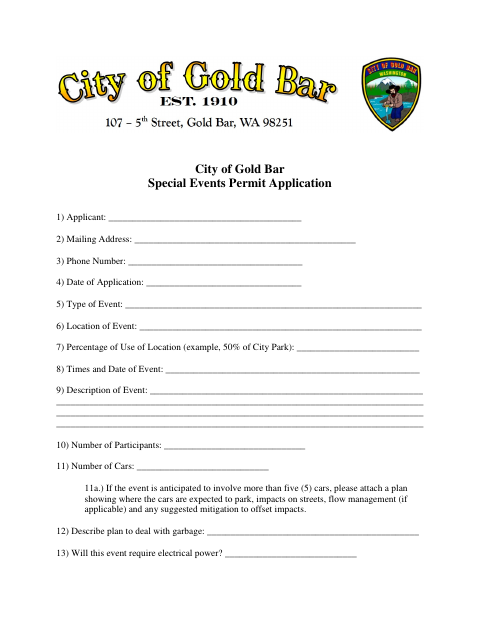 First page of the Special Events Permit Application
