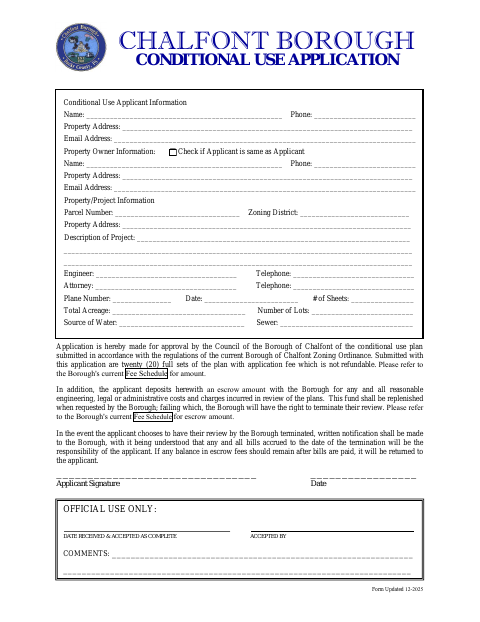 First page of the Conditional Use Application