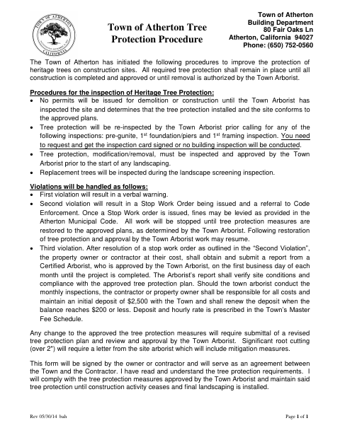 First page of the Tree Protection Procedure
