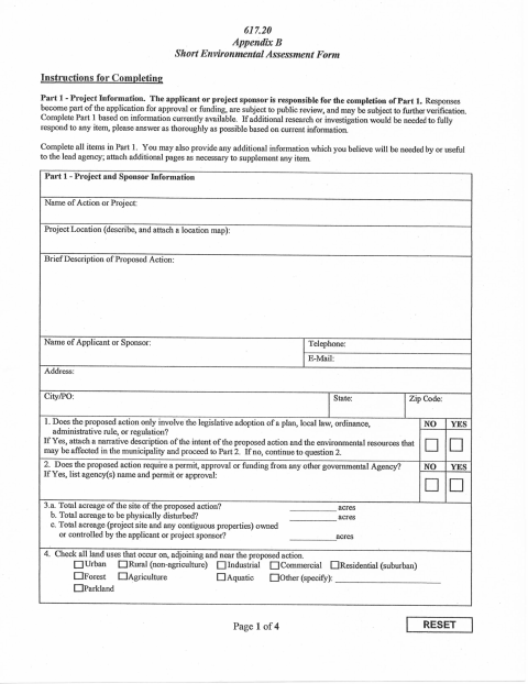 First page of the Short Environmental Assessment Form