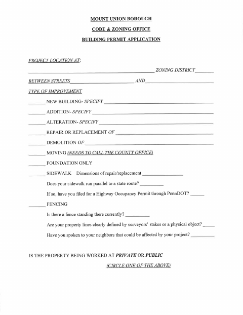 First page of the Building Permit Application