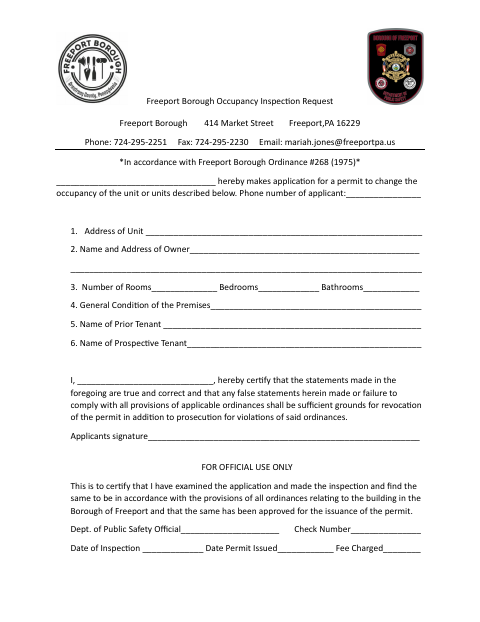 First page of the Occupancy Inspection Request