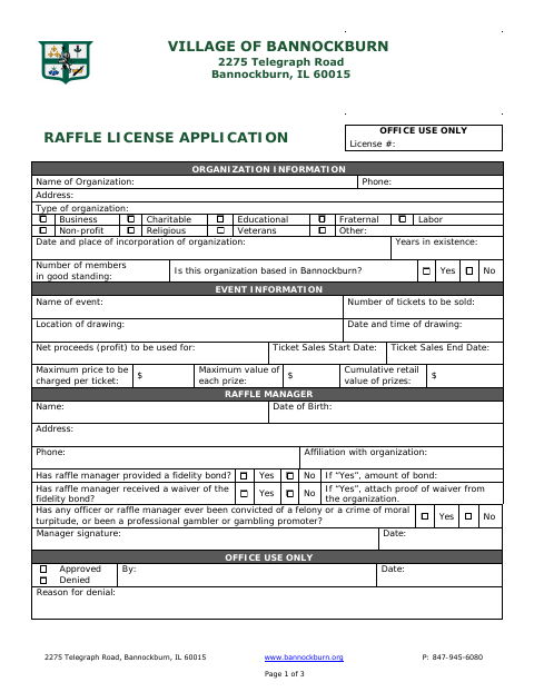 First page of the Raffle License Application