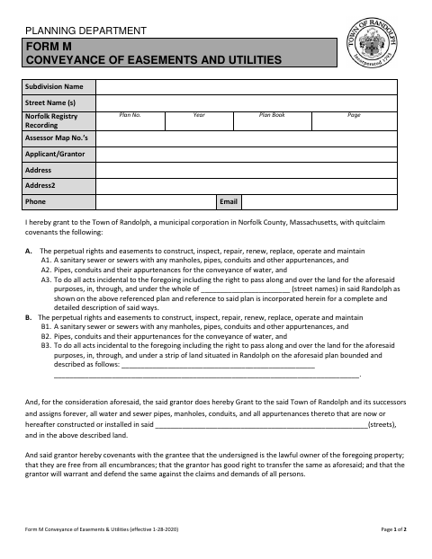 First page of the Conveyance of Easements and Utilities