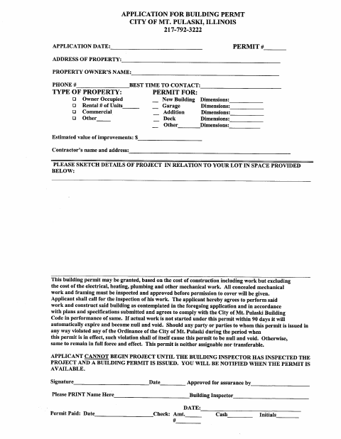First page of the Building Permit Application