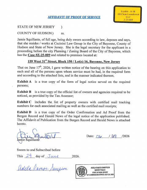 First page of the Affidavit of Proof of Service