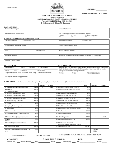 First page of the Electrical Permit Application