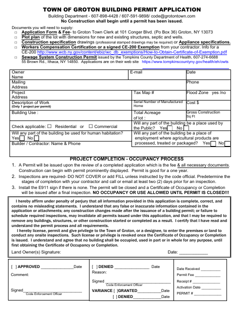 First page of the Building Permit Application