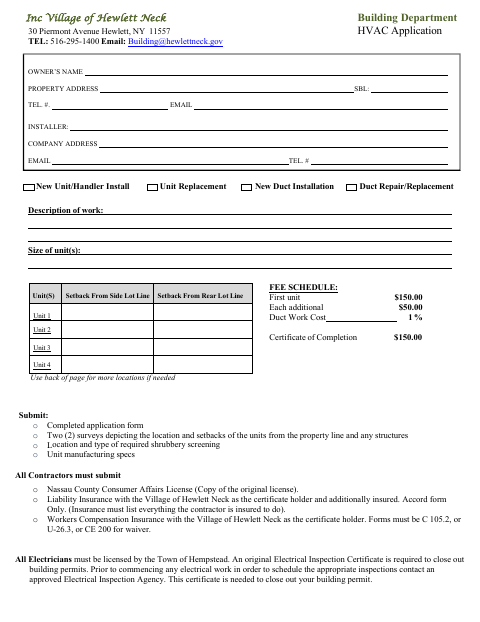 First page of the HVAC Application