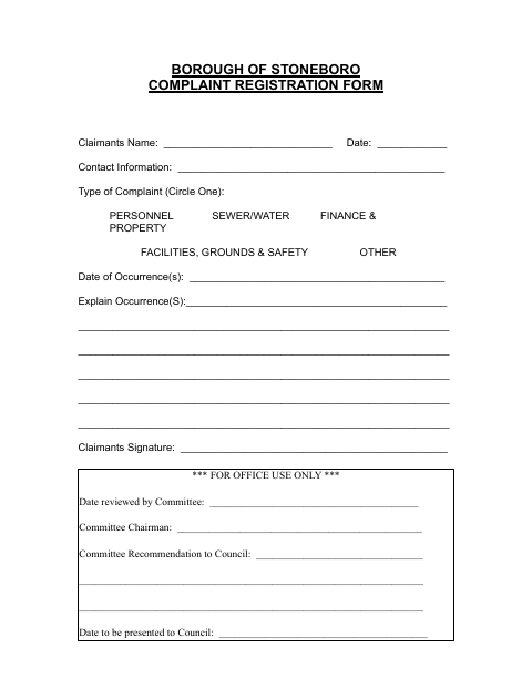 First page of the Complaint Registration Form