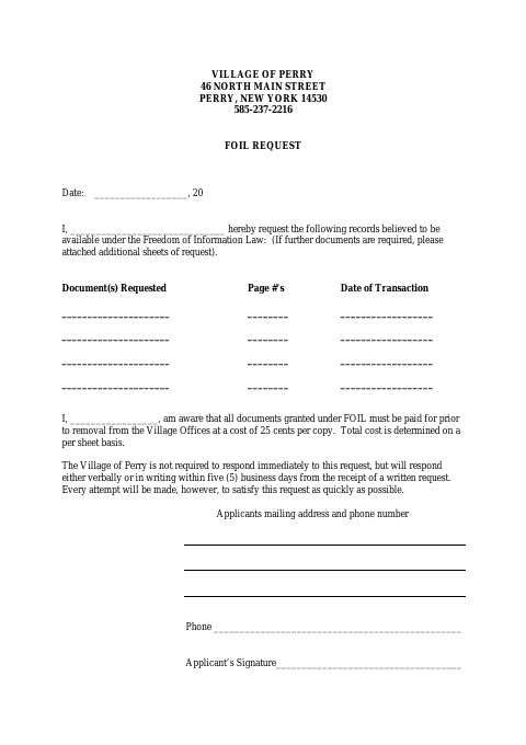 First page of the FOIL Request