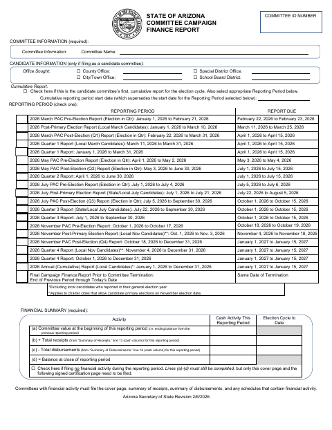 First page of the Committee Campaign Finance Report