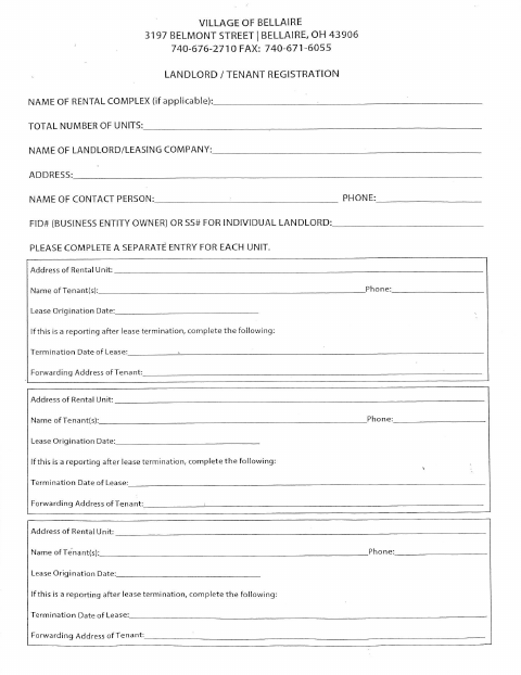 First page of the Landlord/Tenant Registration