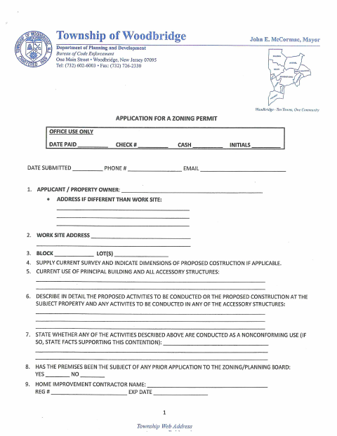 First page of the Zoning Permit Application