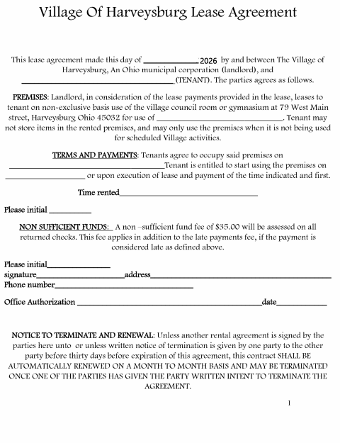 First page of the Gym Lease Agreement