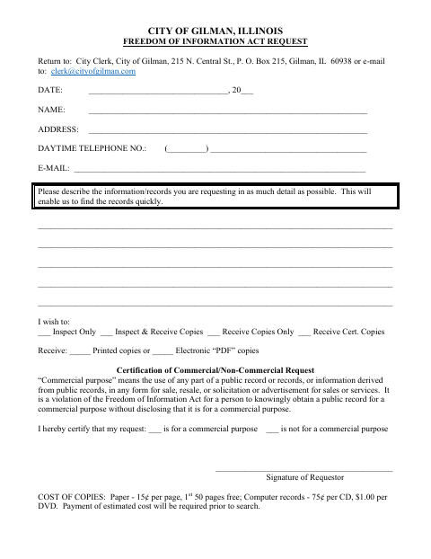 First page of the Freedom of Information Act Request