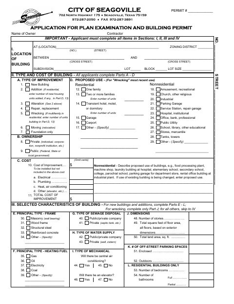 First page of the Application for Plan Review and Building Permit