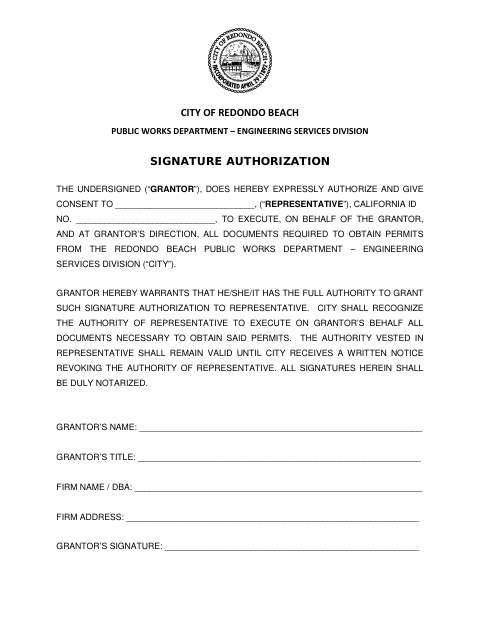 First page of the Construction Permit Signature Authorization