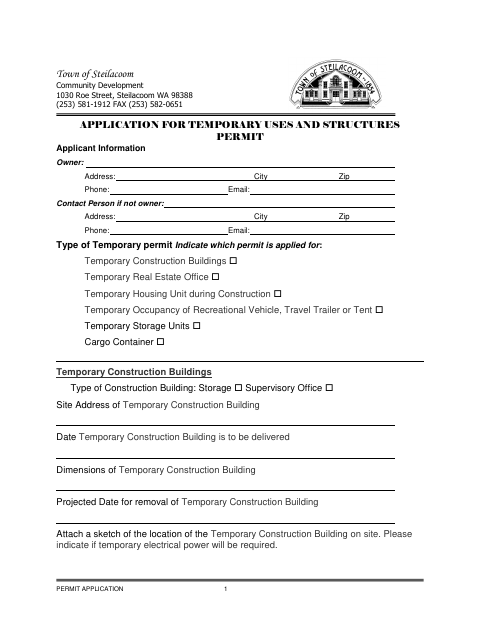 First page of the Application for Temporary Uses and Structures Permit