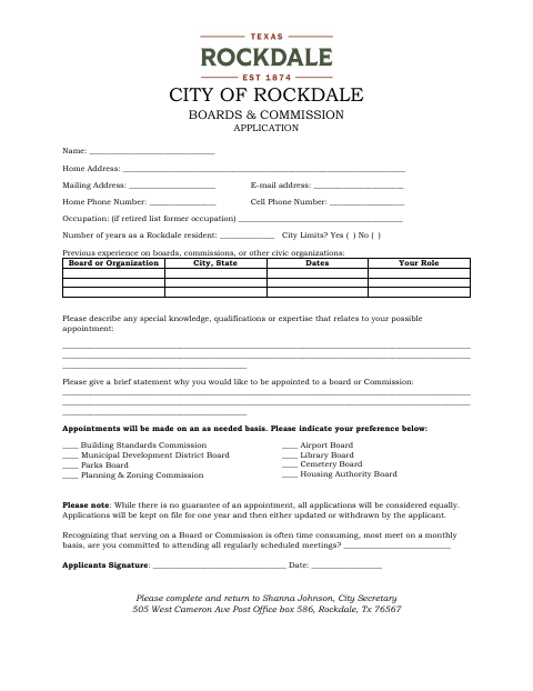 First page of the Boards & Commission Application