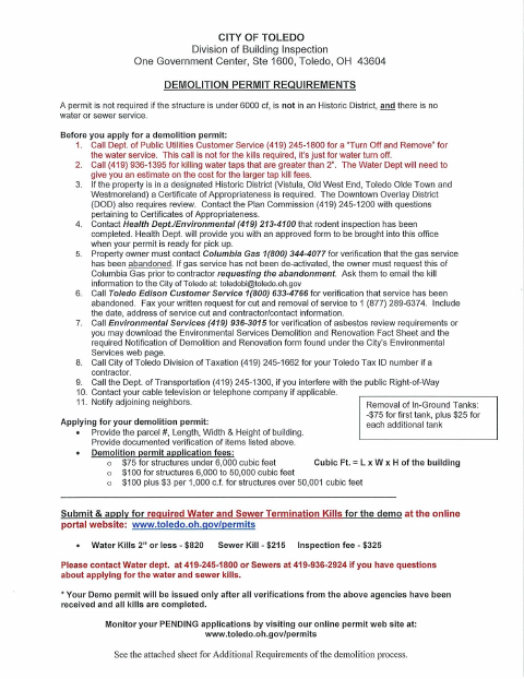 First page of the Demolition Permit Application and Affidavit