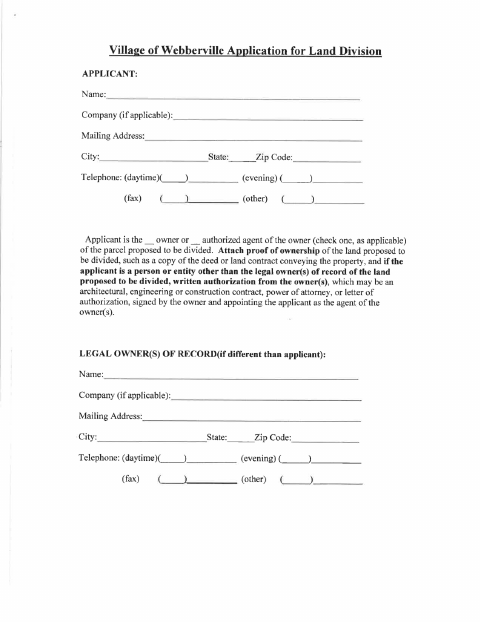 First page of the Land Division Application