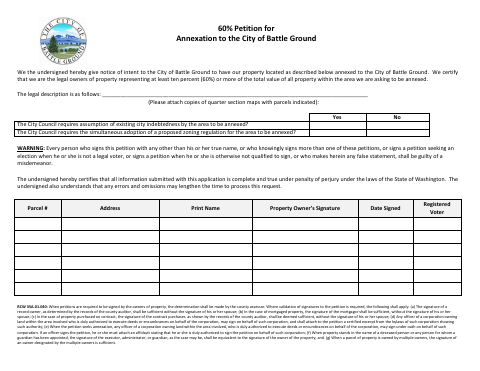 First page of the 60% Petition for Annexation
