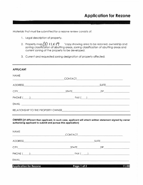 First page of the Rezone Application