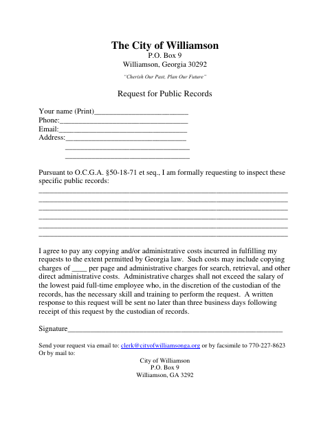 First page of the Request for Public Records