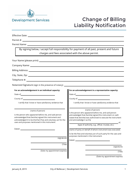 First page of the Change of Billing Liability Notification