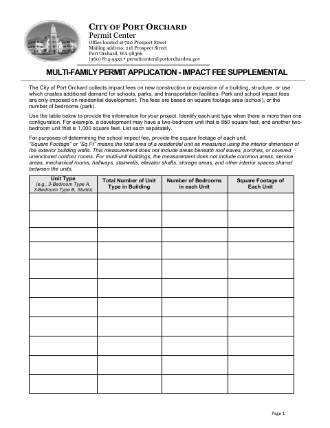 First page of the Multi-Family Permit Application – Impact Fee Supplemental